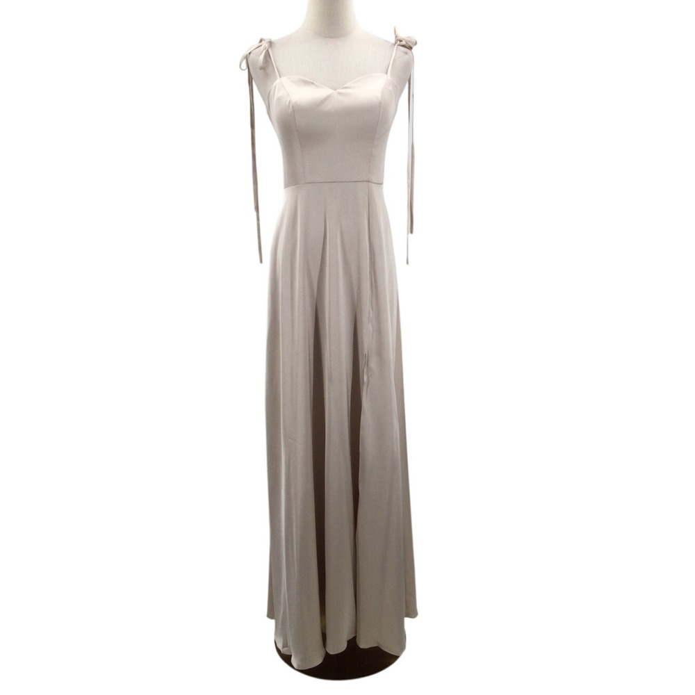 AW BRIDAL 2 XS champagne satin bridesmaid formal party maxi dress NEW B41